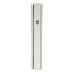 Picture of Aluminum Mezuzah Case Rectangle Engraved Vertical Edge White 15cm